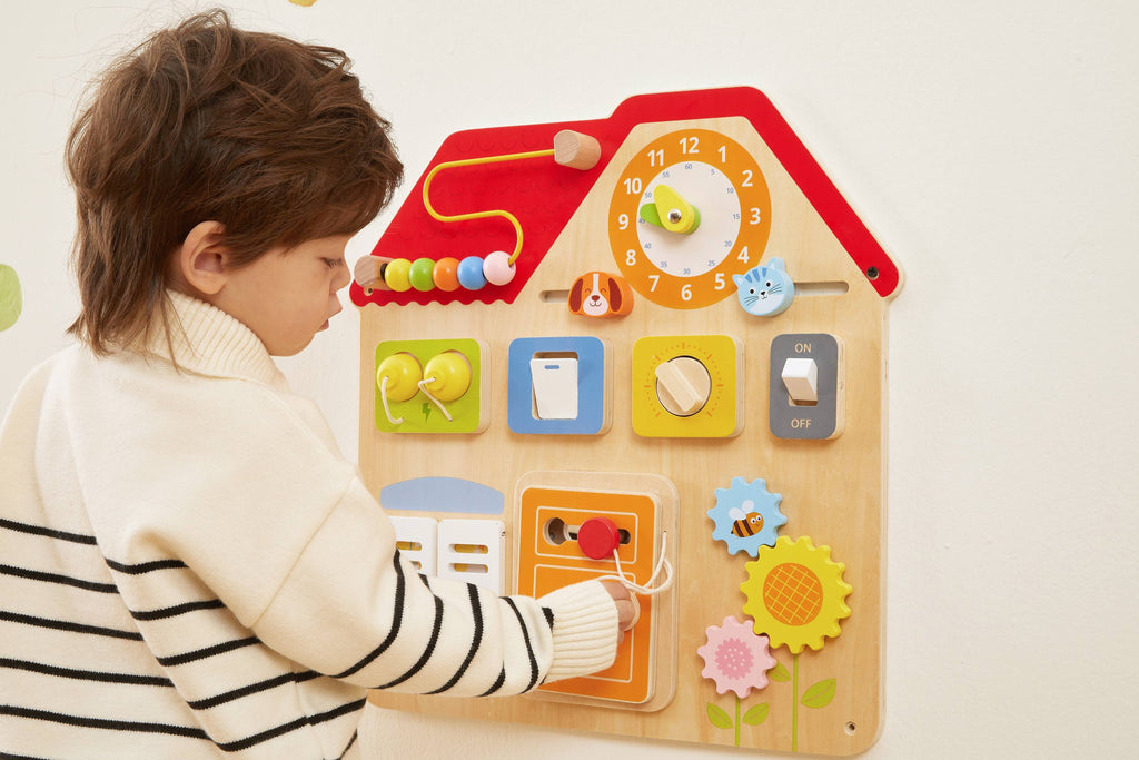 Viga Wooden Small House Busy Board - Montessori Sensory Wall & Tabletop Activity Center