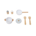 Viga Modern White Wooden Play Kitchen - Compact 8-Piece Montessori Activity Set