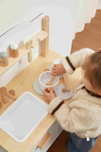 Viga Modern White Wooden Play Kitchen - Compact 8-Piece Montessori Activity Set