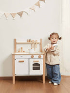 Viga Modern White Wooden Play Kitchen - Compact 8-Piece Montessori Activity Set
