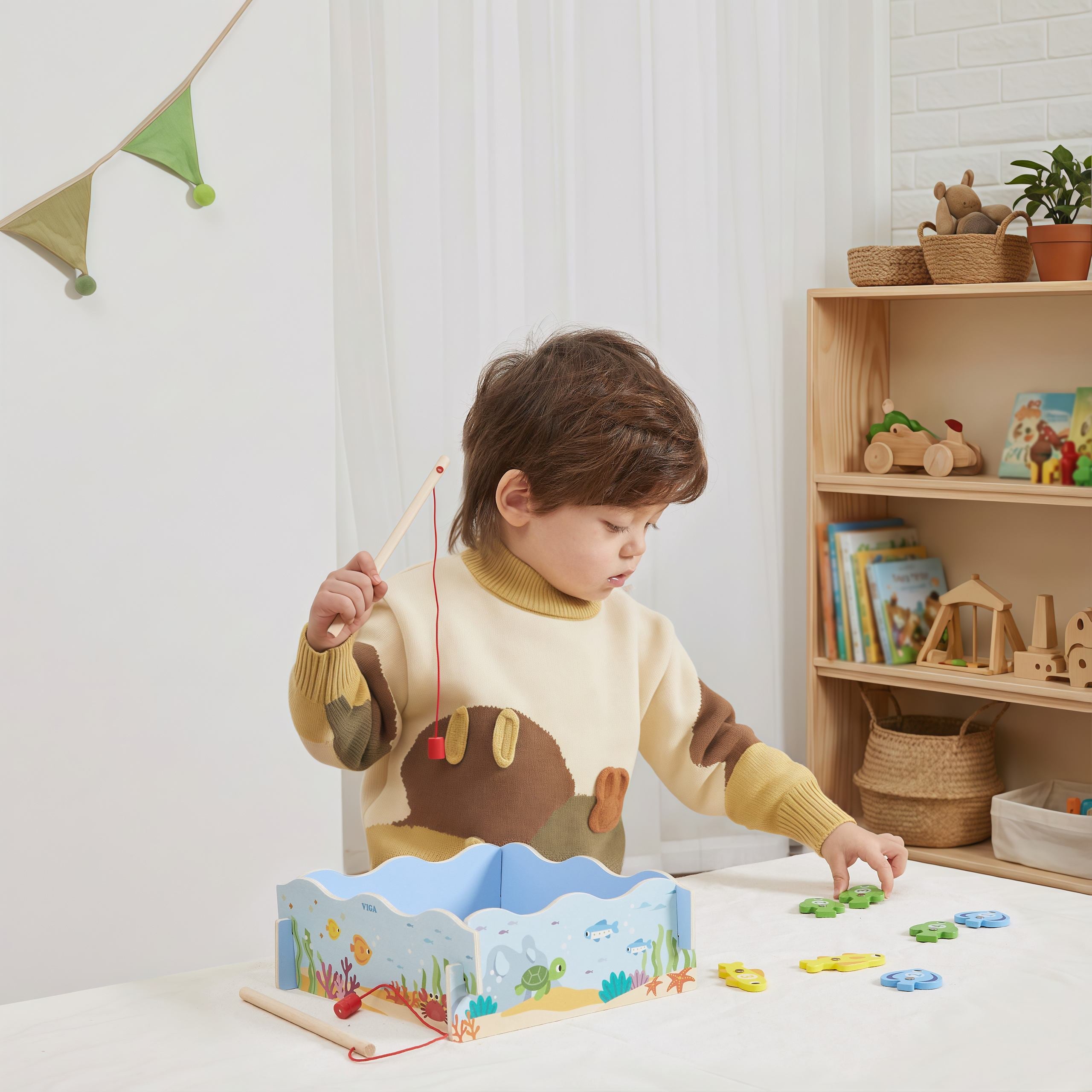 Viga Wooden Magnetic Fishing & Number Sorting Game - 22pc Compact Learning Set