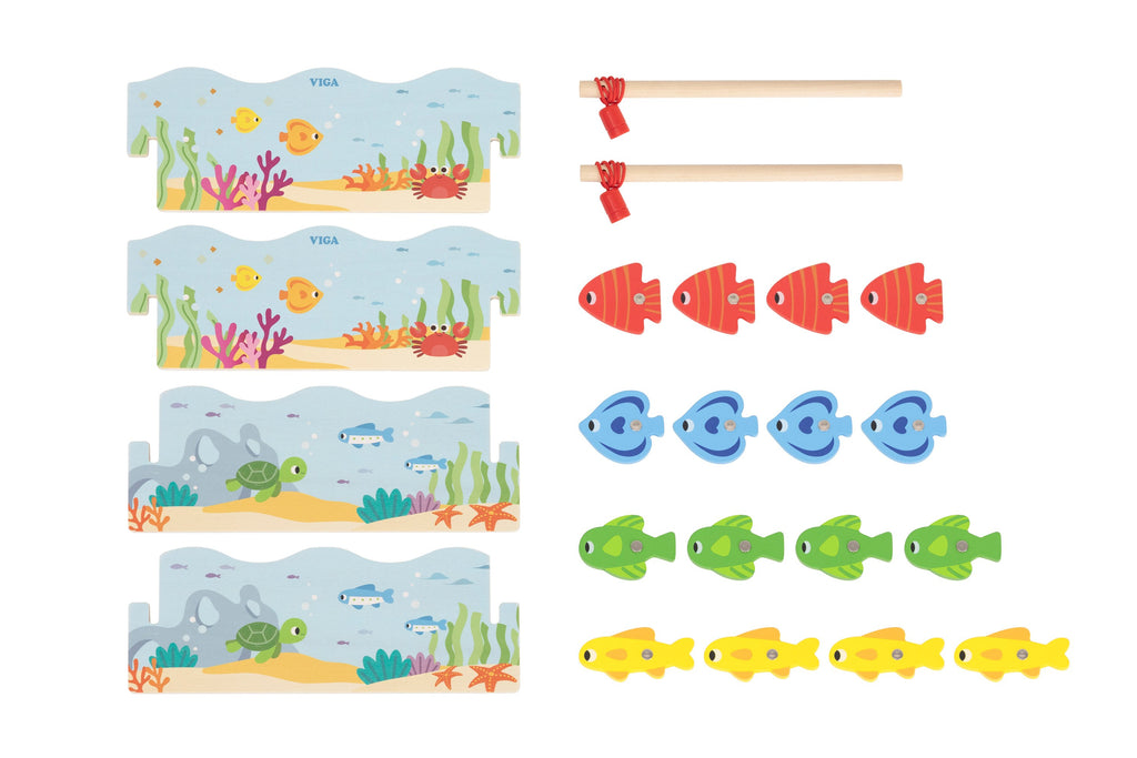 Viga Wooden Magnetic Fishing & Number Sorting Game - 22pc Compact Learning Set