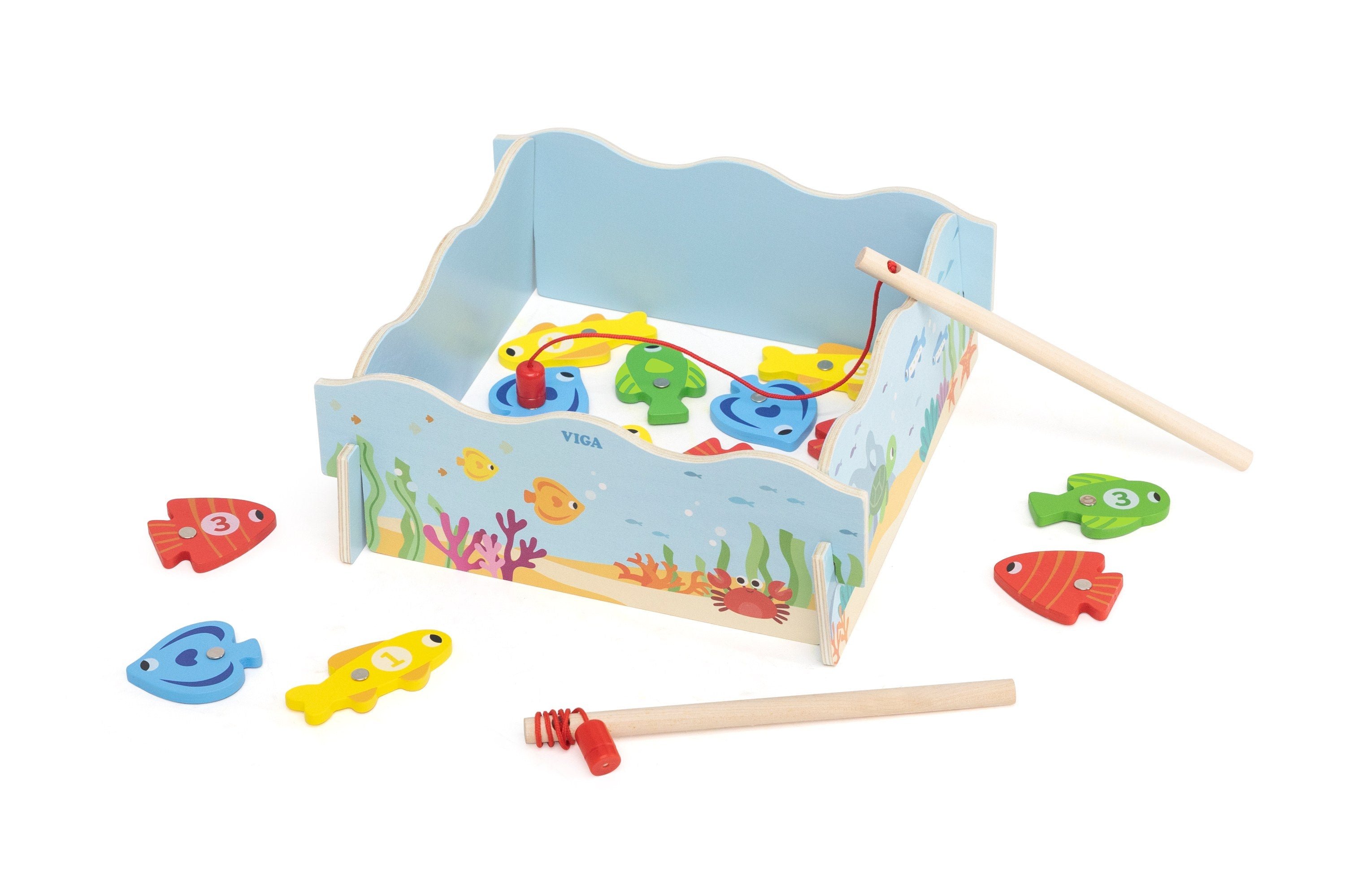 Viga Wooden Magnetic Fishing & Number Sorting Game - 22pc Compact Learning Set