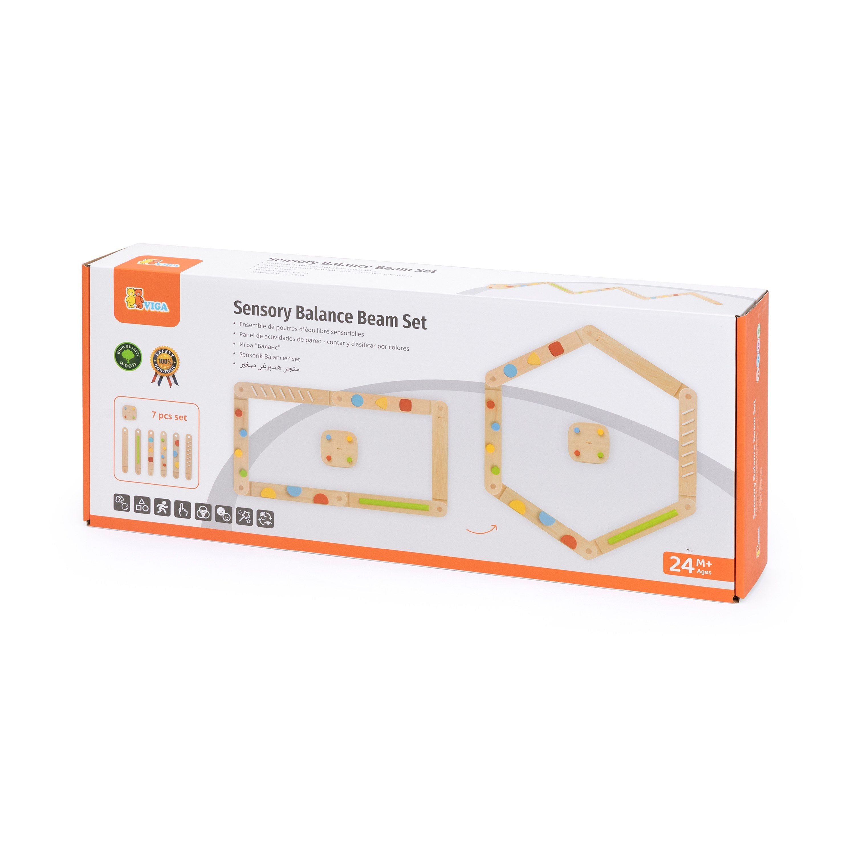 Viga 7-Piece Wooden Sensory Balance Beam Set - Modular Obstacle Course for Toddlers