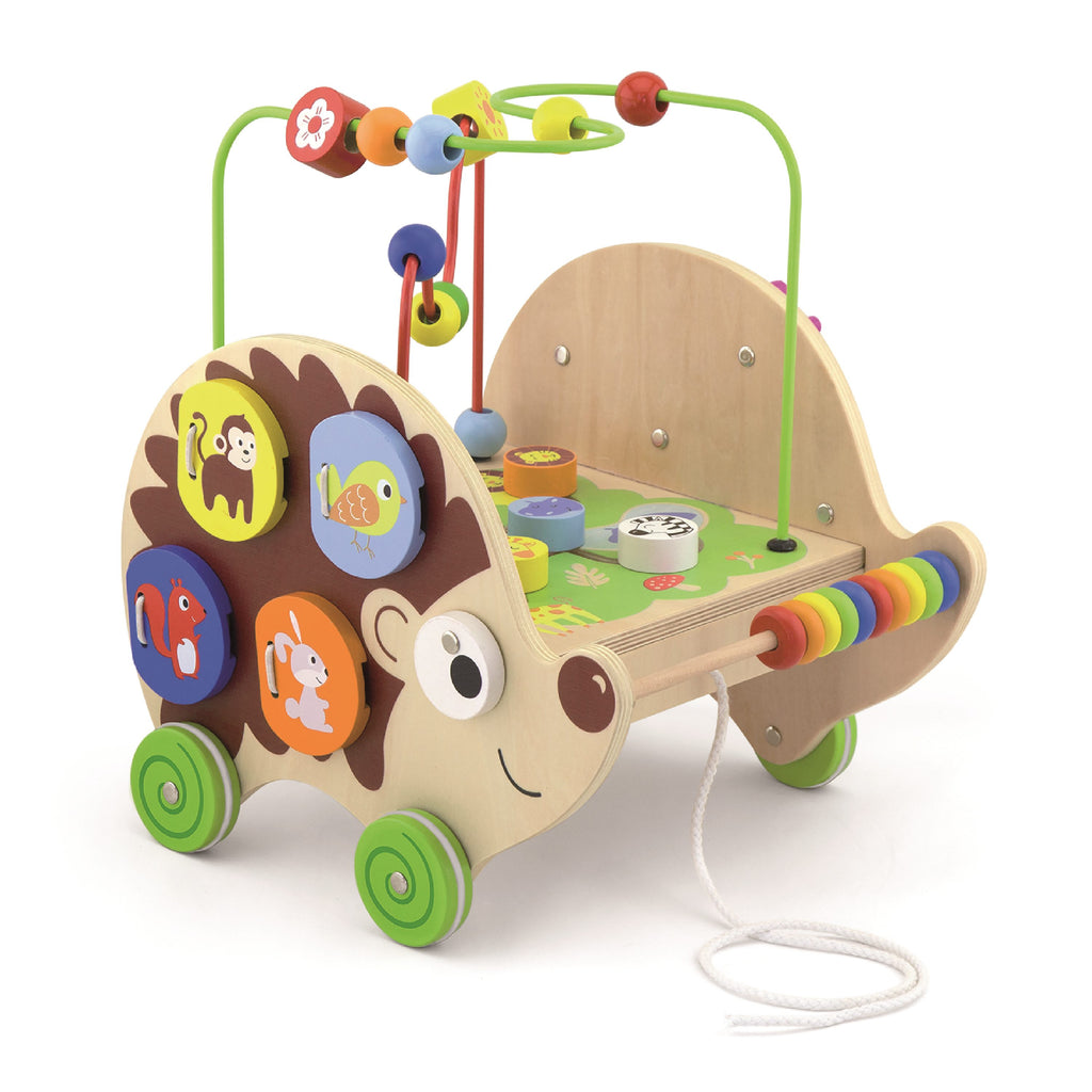 VIGA 4-in-1 Wooden Hedgehog Pull Toy & Activity Center for Toddlers
