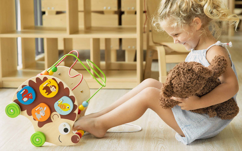 VIGA 4-in-1 Wooden Hedgehog Pull Toy & Activity Center for Toddlers