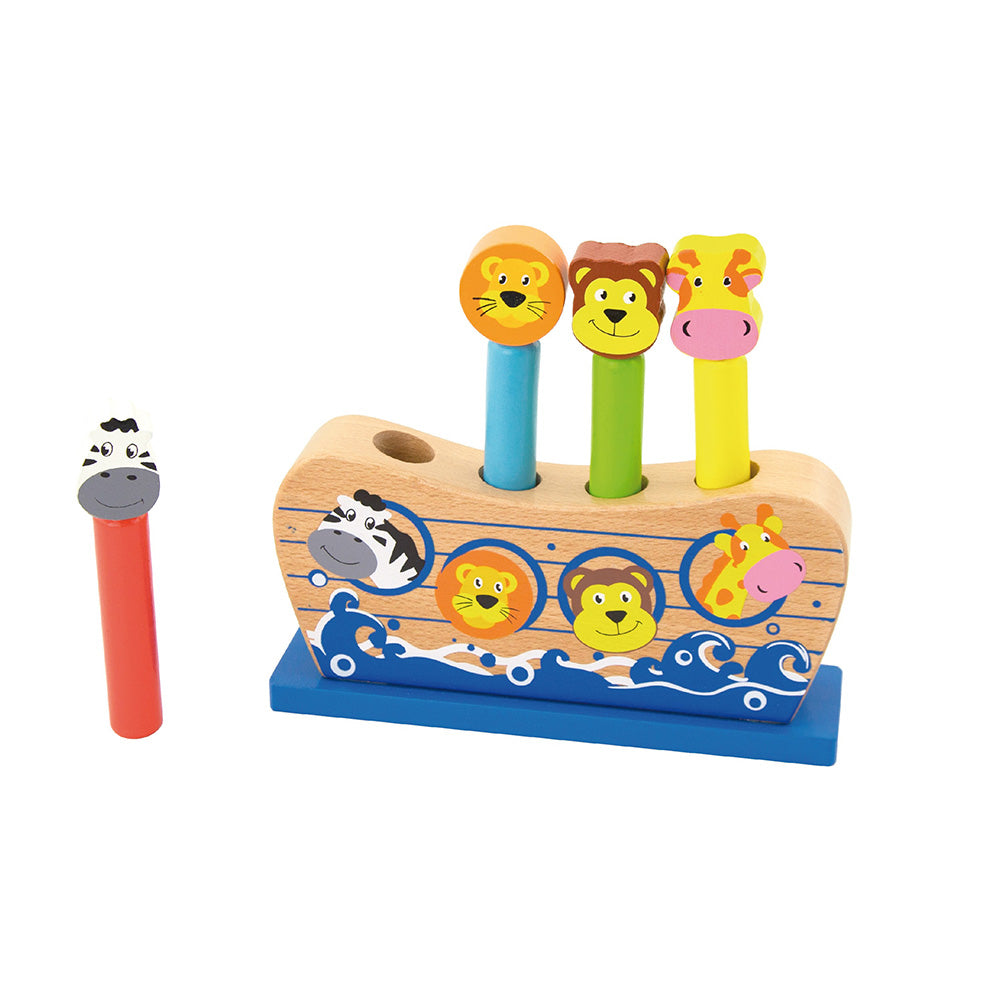 Viga Noah's Ark Pop-Up Animals - 5-Piece Wooden Fine Motor Action Toy