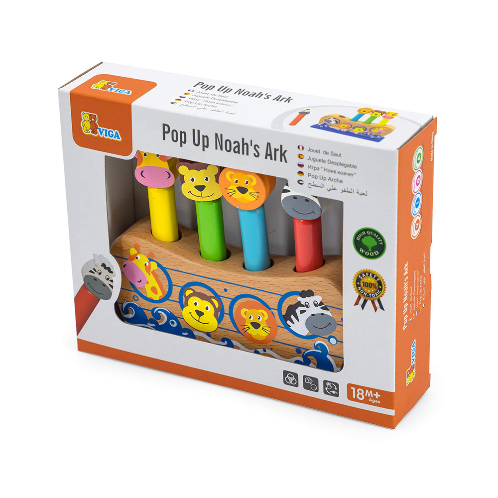 Viga Noah's Ark Pop-Up Animals - 5-Piece Wooden Fine Motor Action Toy