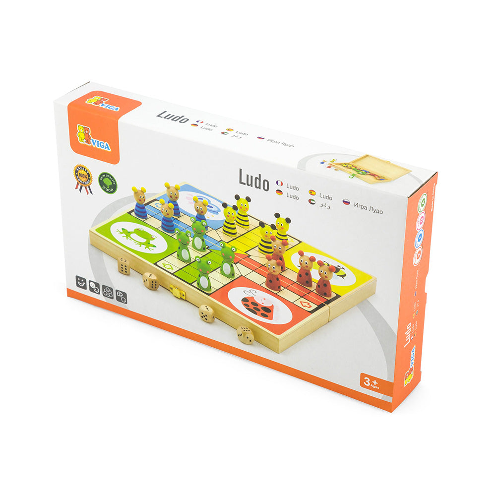 Viga Wooden Insect Folding Ludo Game - 20pc Portable Travel Set