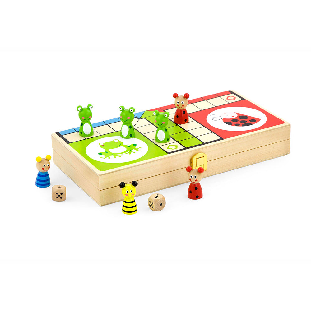 Viga Wooden Insect Folding Ludo Game - 20pc Portable Travel Set