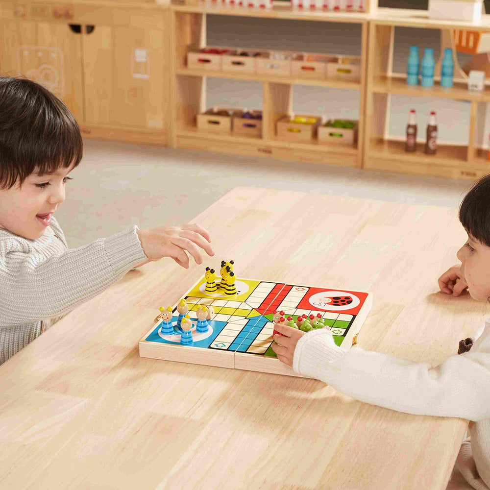 Viga Wooden Insect Folding Ludo Game - 20pc Portable Travel Set