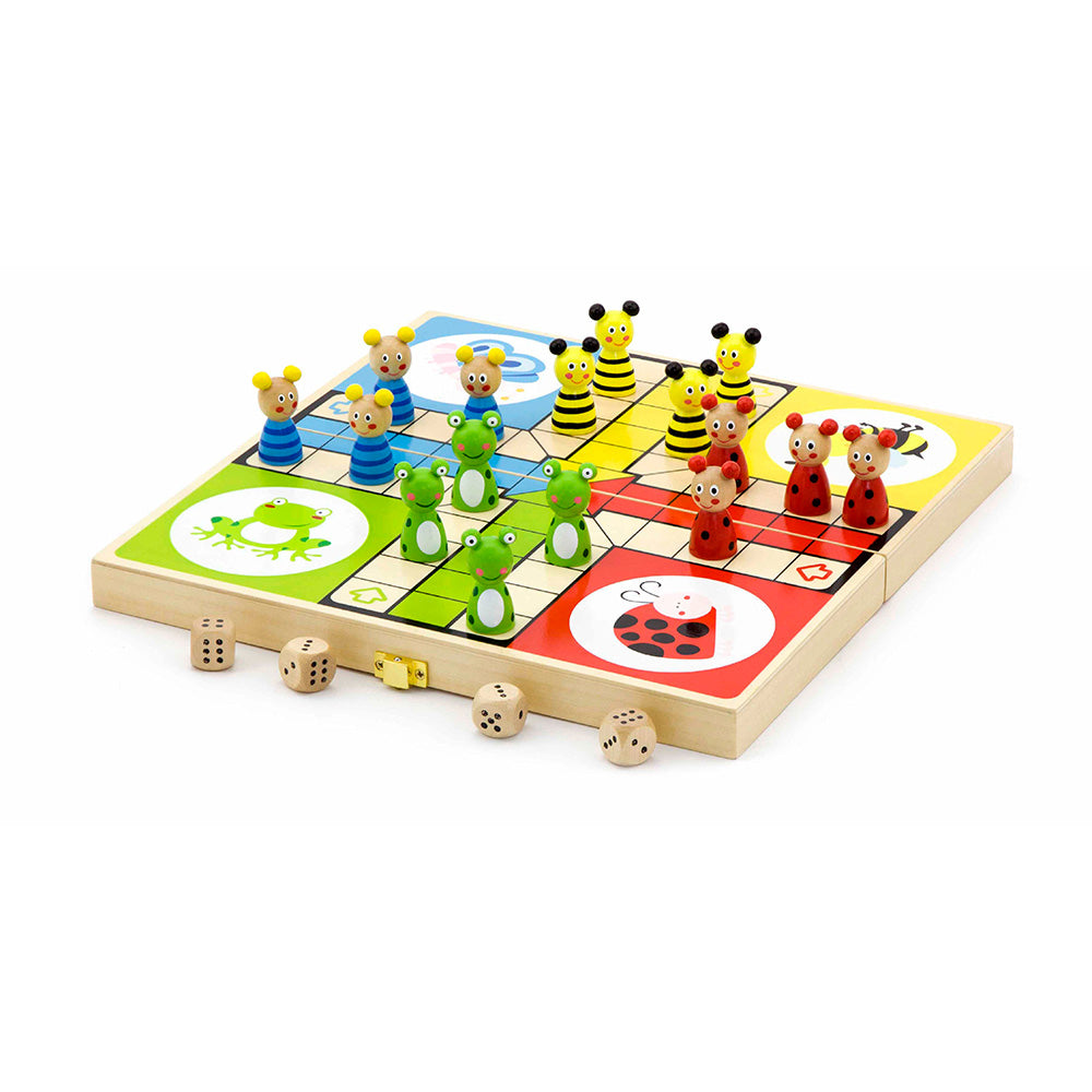 Viga Wooden Insect Folding Ludo Game - 20pc Portable Travel Set