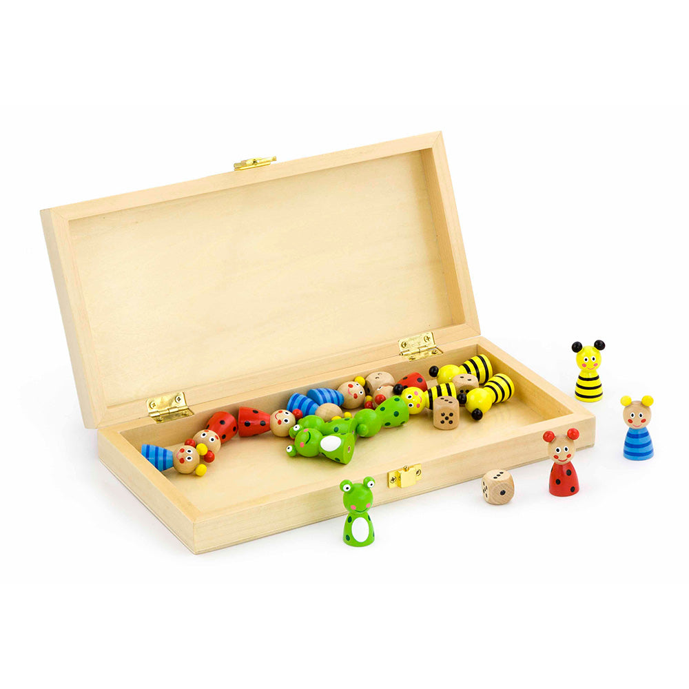 Viga Wooden Insect Folding Ludo Game - 20pc Portable Travel Set