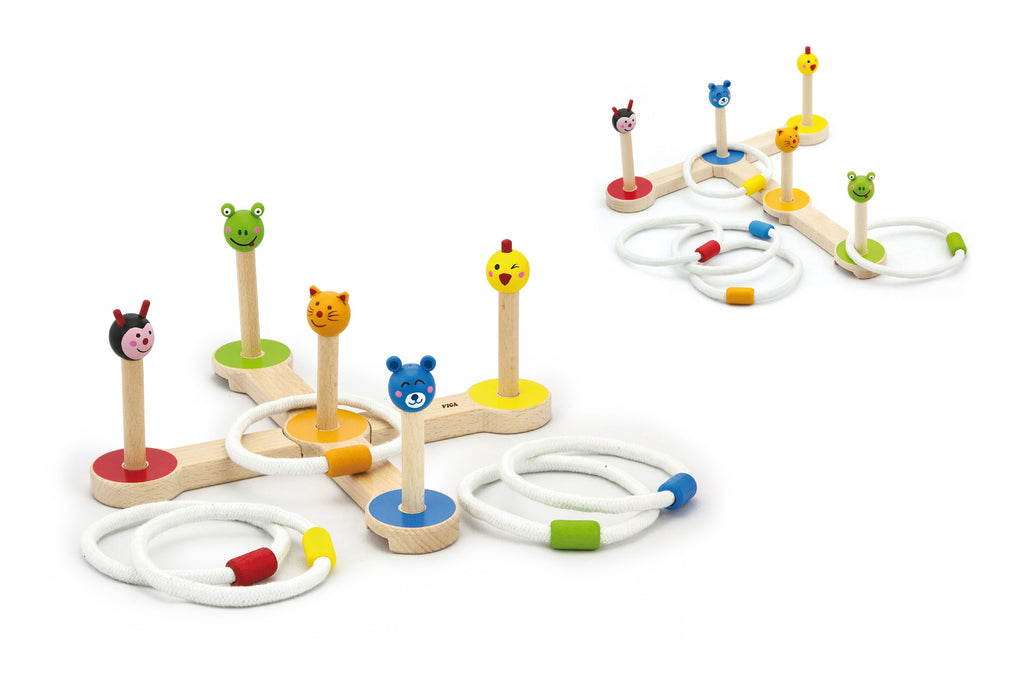Viga Wooden Animal Ring Toss Game - 12-Piece Adjustable Indoor/Outdoor Activity Set