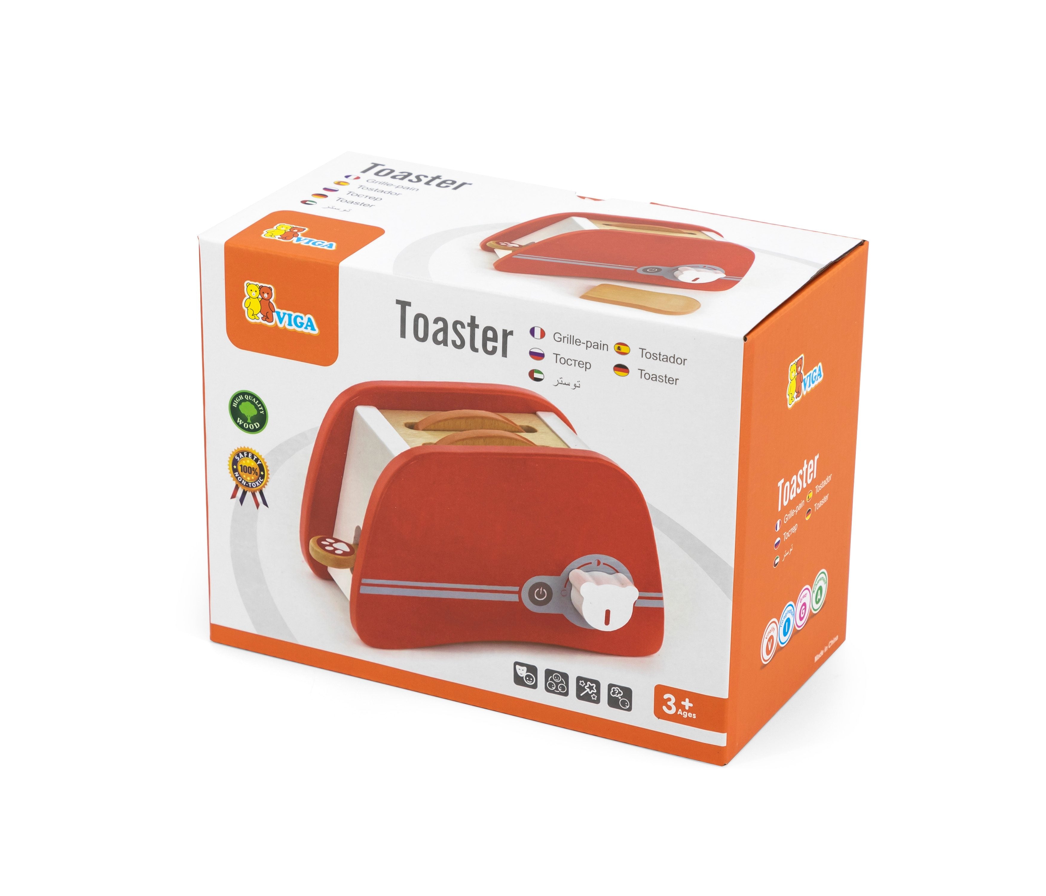 Viga Wooden Pop-Up Toaster Set - Realistic Interactive Breakfast Play Food