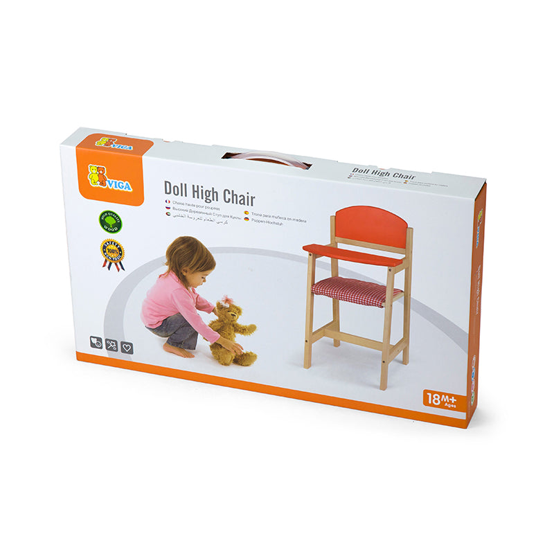 Viga Premium Wooden Doll High Chair - Montessori Role Play Furniture for Kids