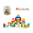 Viga 50-Piece Wooden Farm Building Blocks - Colorful Montessori Construction Set