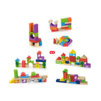 Viga 50-Piece Wooden Farm Building Blocks - Colorful Montessori Construction Set