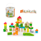Viga 50-Piece Wooden Zoo Building Blocks - Colorful Montessori Safari Set