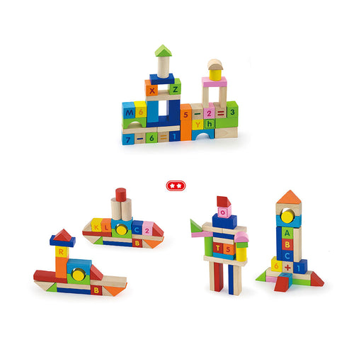 Viga 100-Piece Alphabet & Number Wooden Blocks - Deluxe Montessori STEM Learning Set