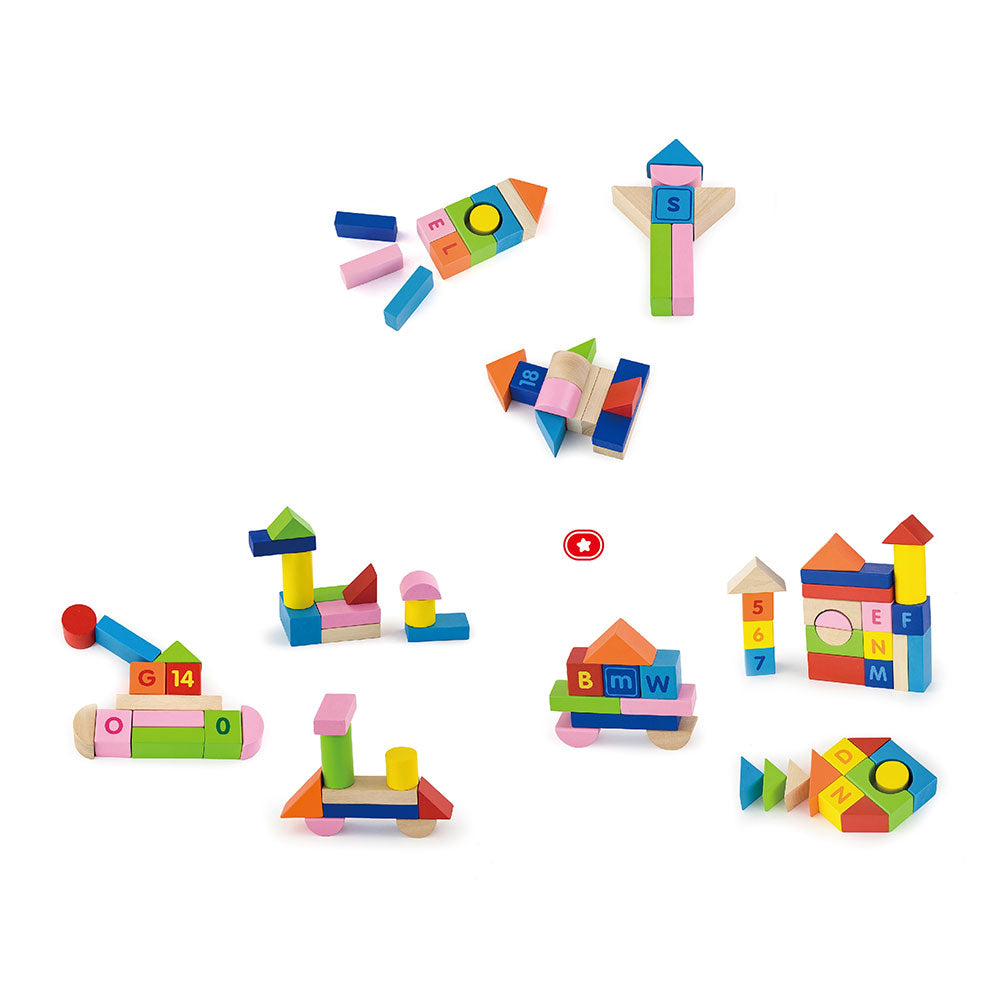 Viga 100-Piece Alphabet & Number Wooden Blocks - Deluxe Montessori STEM Learning Set