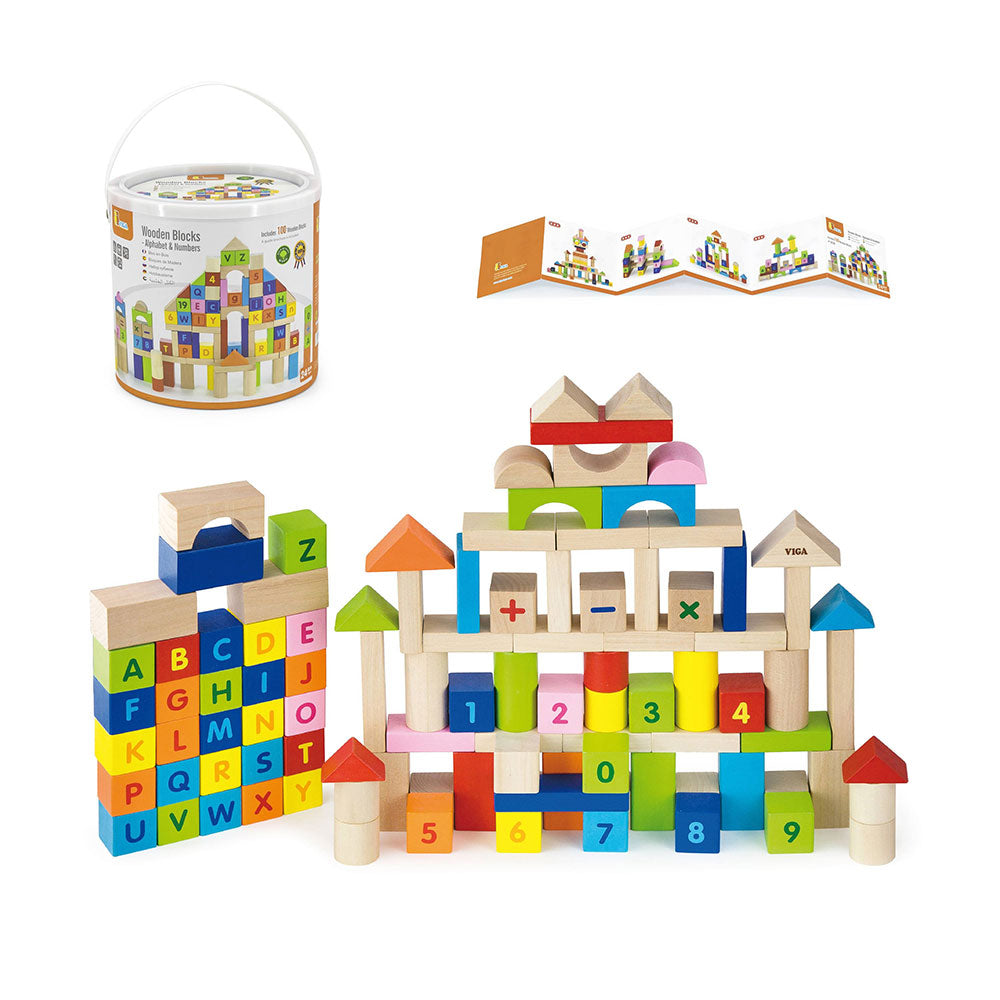 Viga 100-Piece Alphabet & Number Wooden Blocks - Deluxe Montessori STEM Learning Set