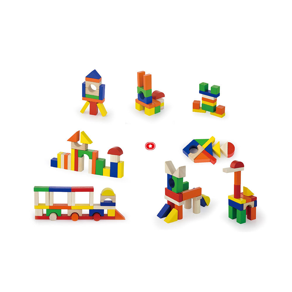 Viga 100-Piece Classic Colorful Wooden Blocks - Montessori Open-Ended Construction Set