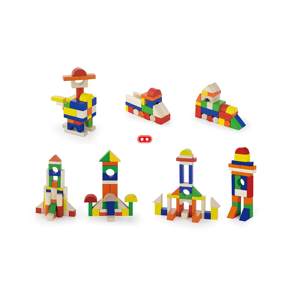 Viga 100-Piece Classic Colorful Wooden Blocks - Montessori Open-Ended Construction Set
