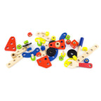 Viga 68-Piece Wooden Construction Set - Junior Mechanic STEM Toolbox with Wrench & Screwdriver