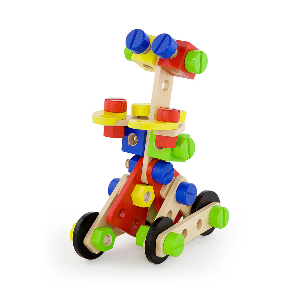 Viga 68-Piece Wooden Construction Set - Junior Mechanic STEM Toolbox with Wrench & Screwdriver