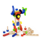 Viga 68-Piece Wooden Construction Set - Junior Mechanic STEM Toolbox with Wrench & Screwdriver