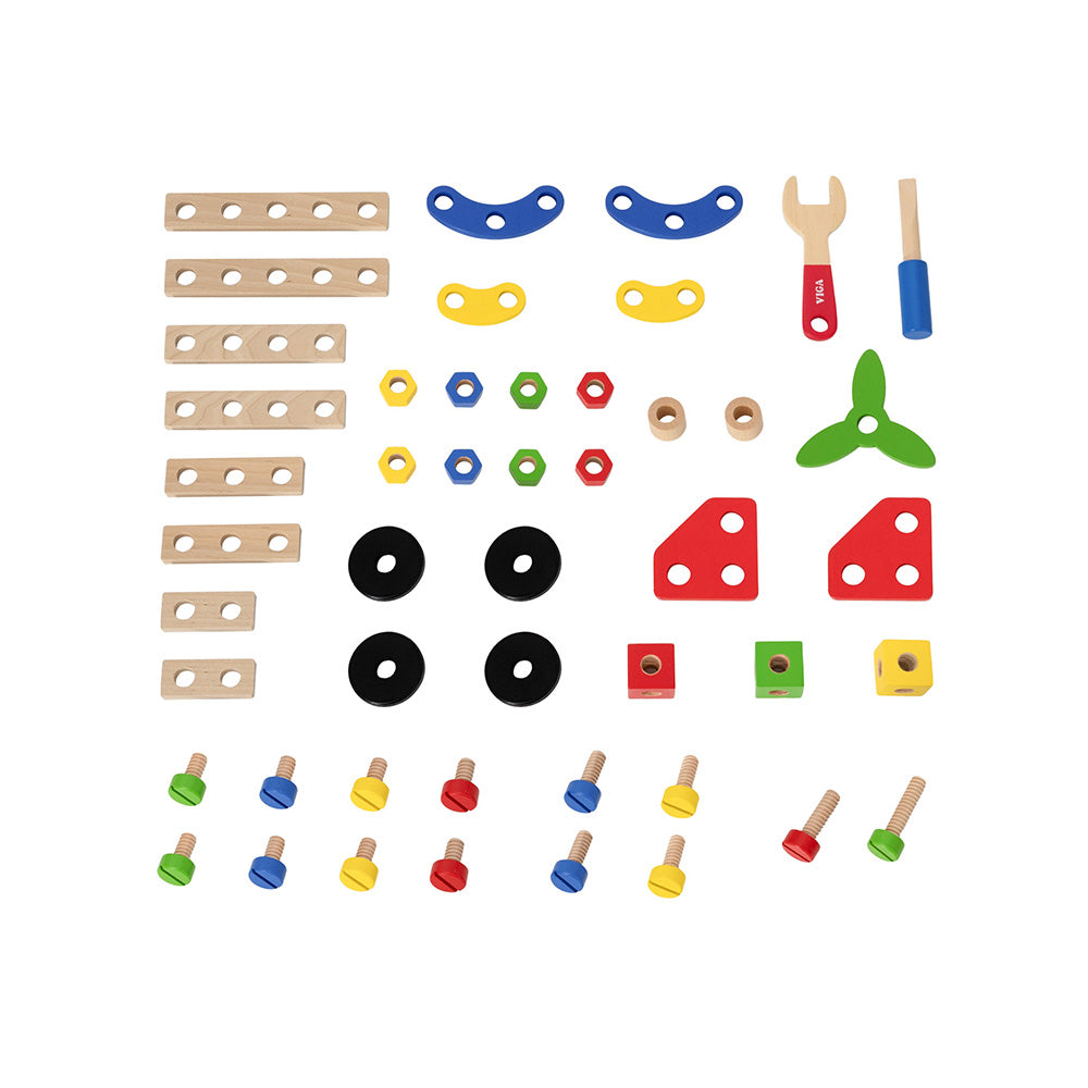 Viga 48-Piece Junior Mechanic Construction Set - Wooden STEM Nut & Bolt Starter Kit