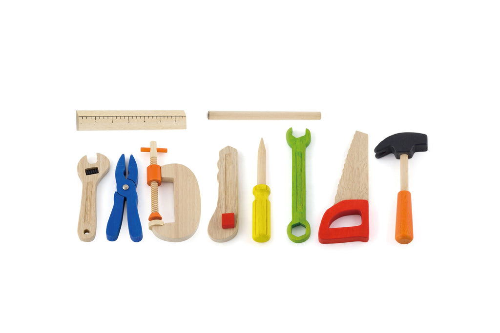 Viga 10-Piece Master Carpenter's Wooden Tool Case - Realistic Hand Tool Play Set