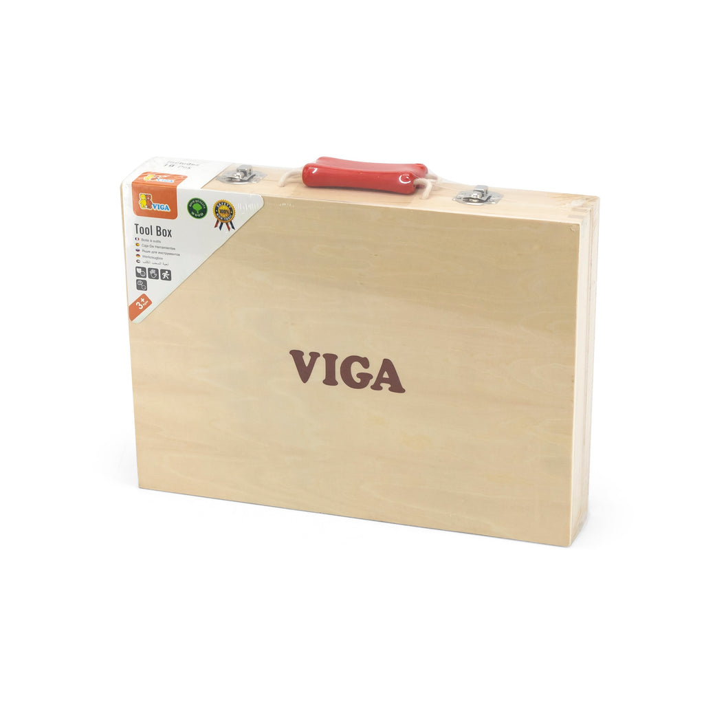 Viga 10-Piece Master Carpenter's Wooden Tool Case - Realistic Hand Tool Play Set