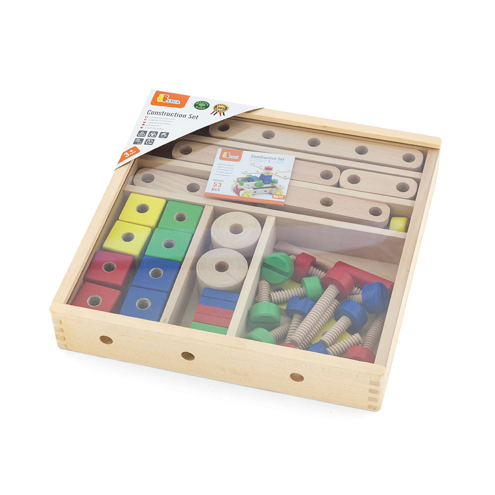 Viga 54-Piece Wooden Nut & Bolt Construction Set - Junior Engineer STEM Toolbox