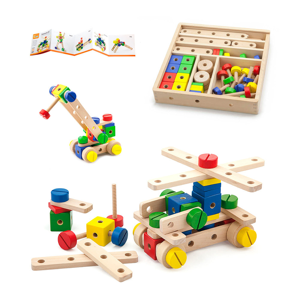 Viga 54-Piece Wooden Nut & Bolt Construction Set - Junior Engineer STEM Toolbox