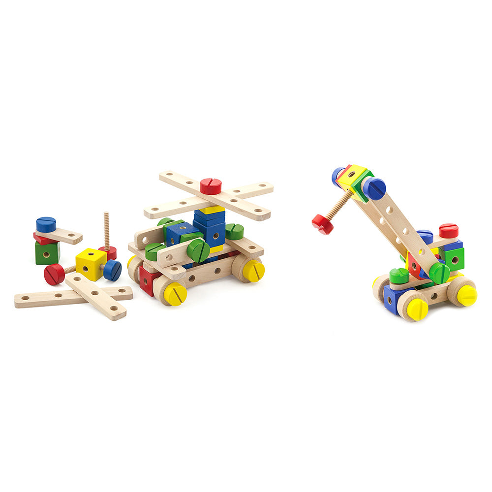 Viga 54-Piece Wooden Nut & Bolt Construction Set - Junior Engineer STEM Toolbox