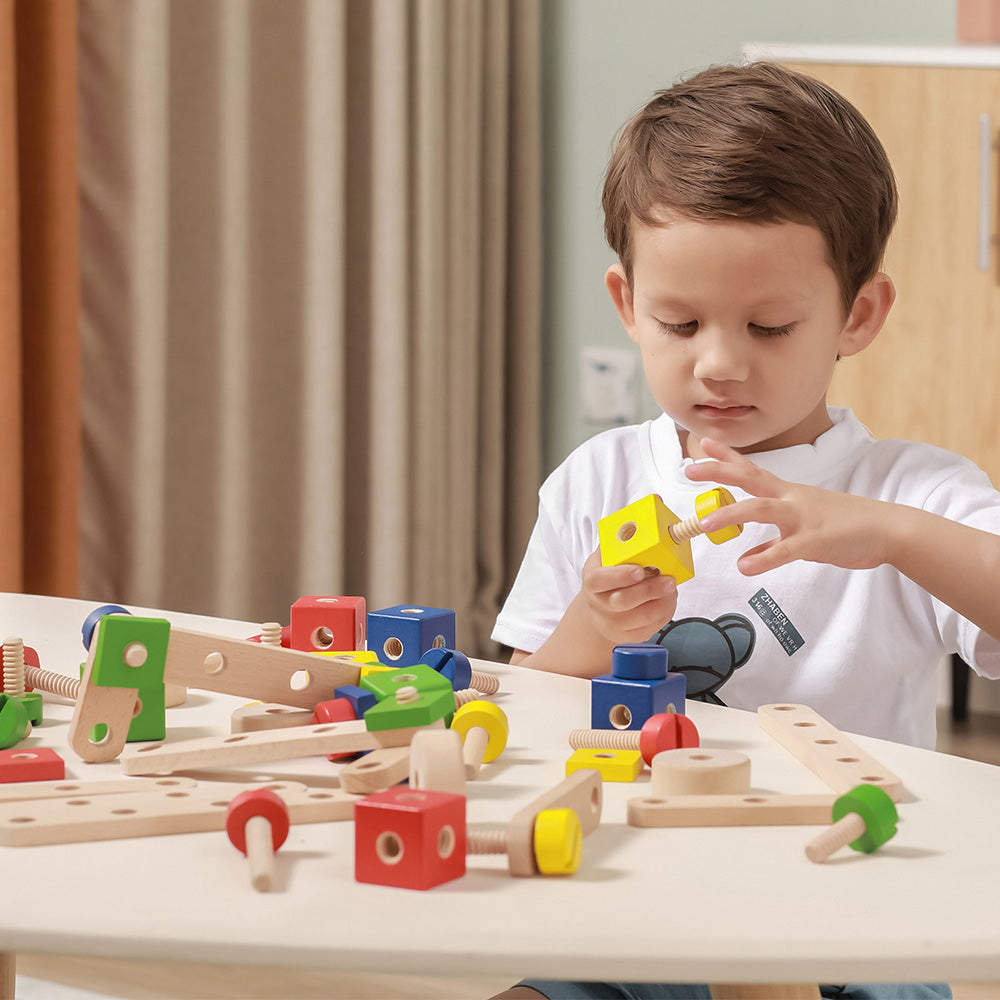 Viga 54-Piece Wooden Nut & Bolt Construction Set - Junior Engineer STEM Toolbox