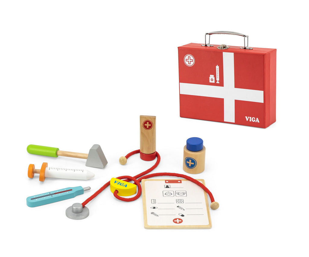 Viga Wooden Doctor¡¯s Medical Kit - 11pc Pretend Play Set with Carry Case