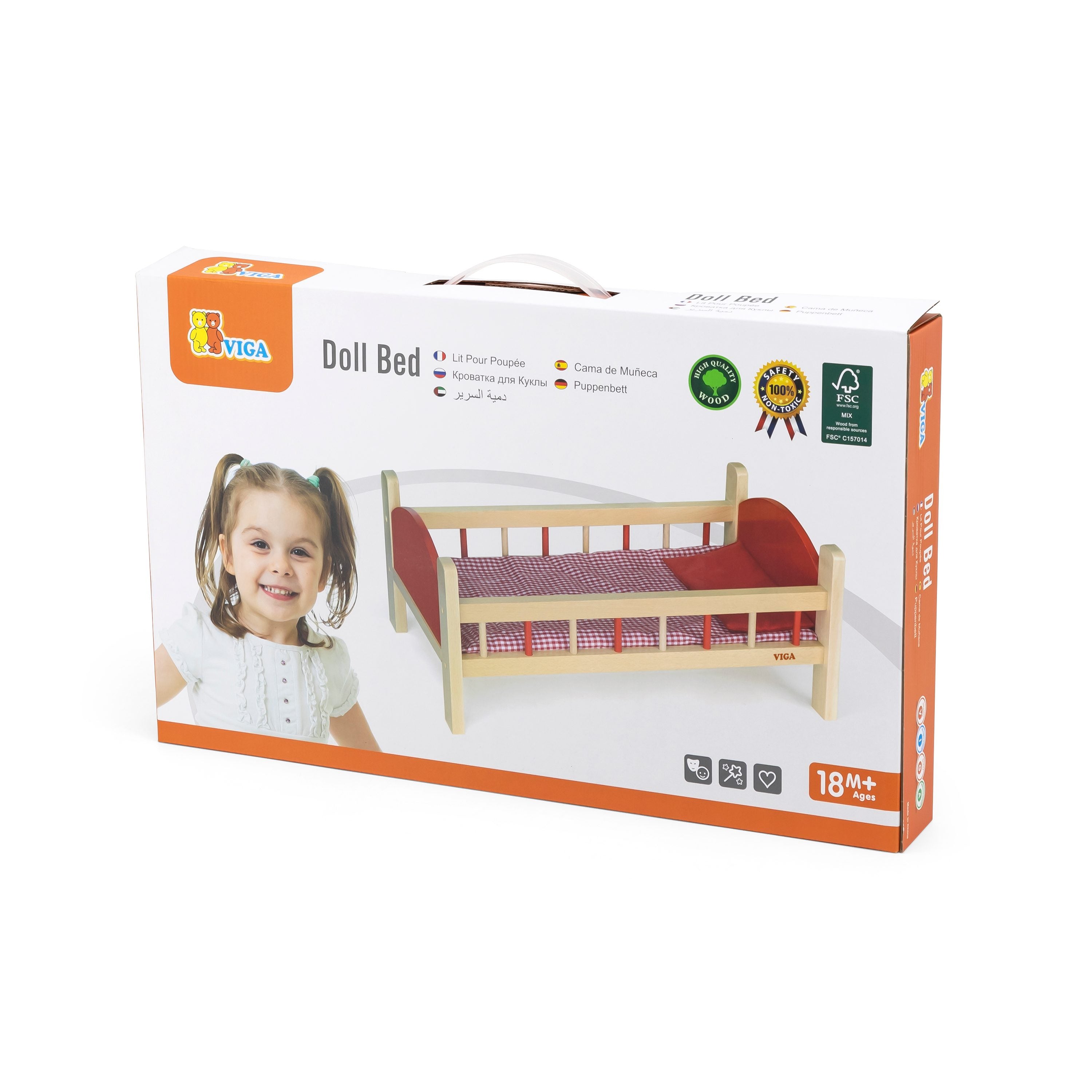 Viga Premium Wooden Doll Bed with Mattress & Pillow - Montessori Nurturing Toy