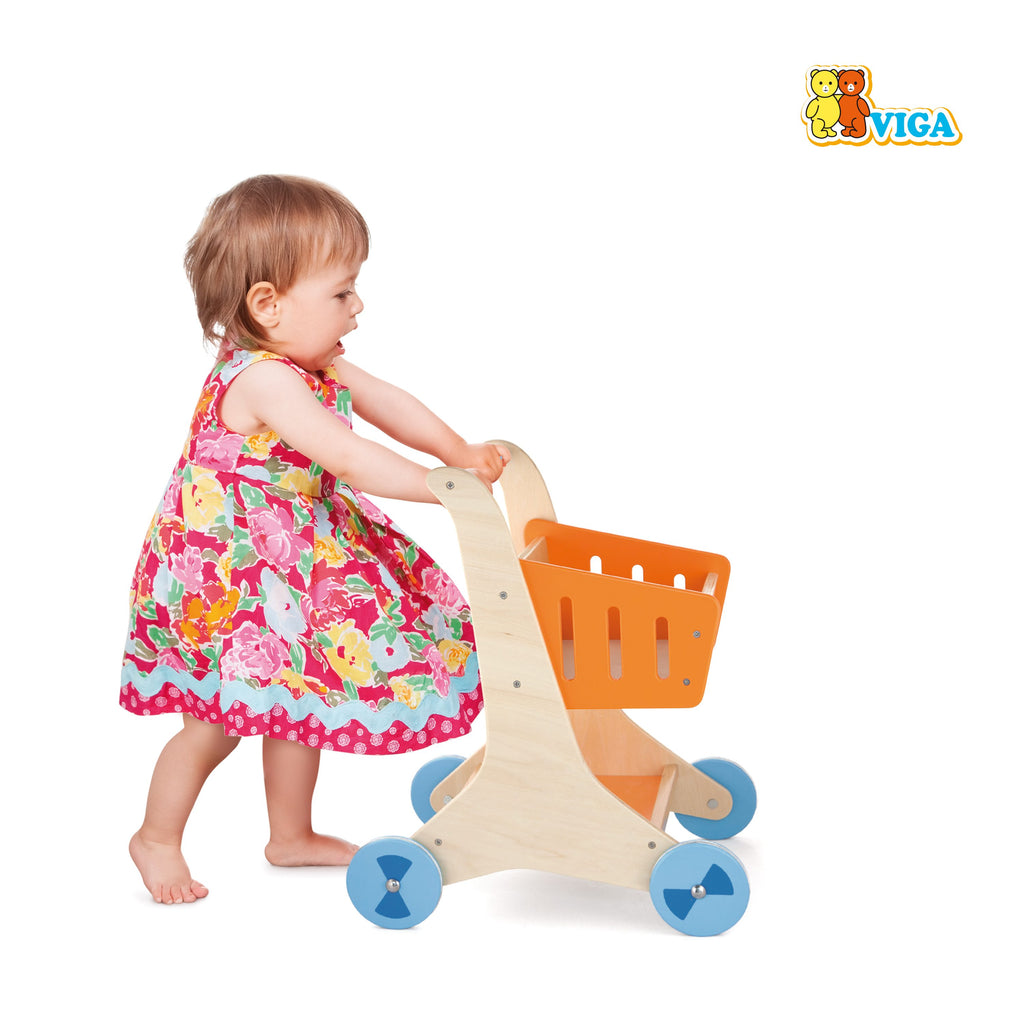 Viga 2-in-1 Wooden Shopping Cart & Toddler Walker - Montessori Role Play Toy