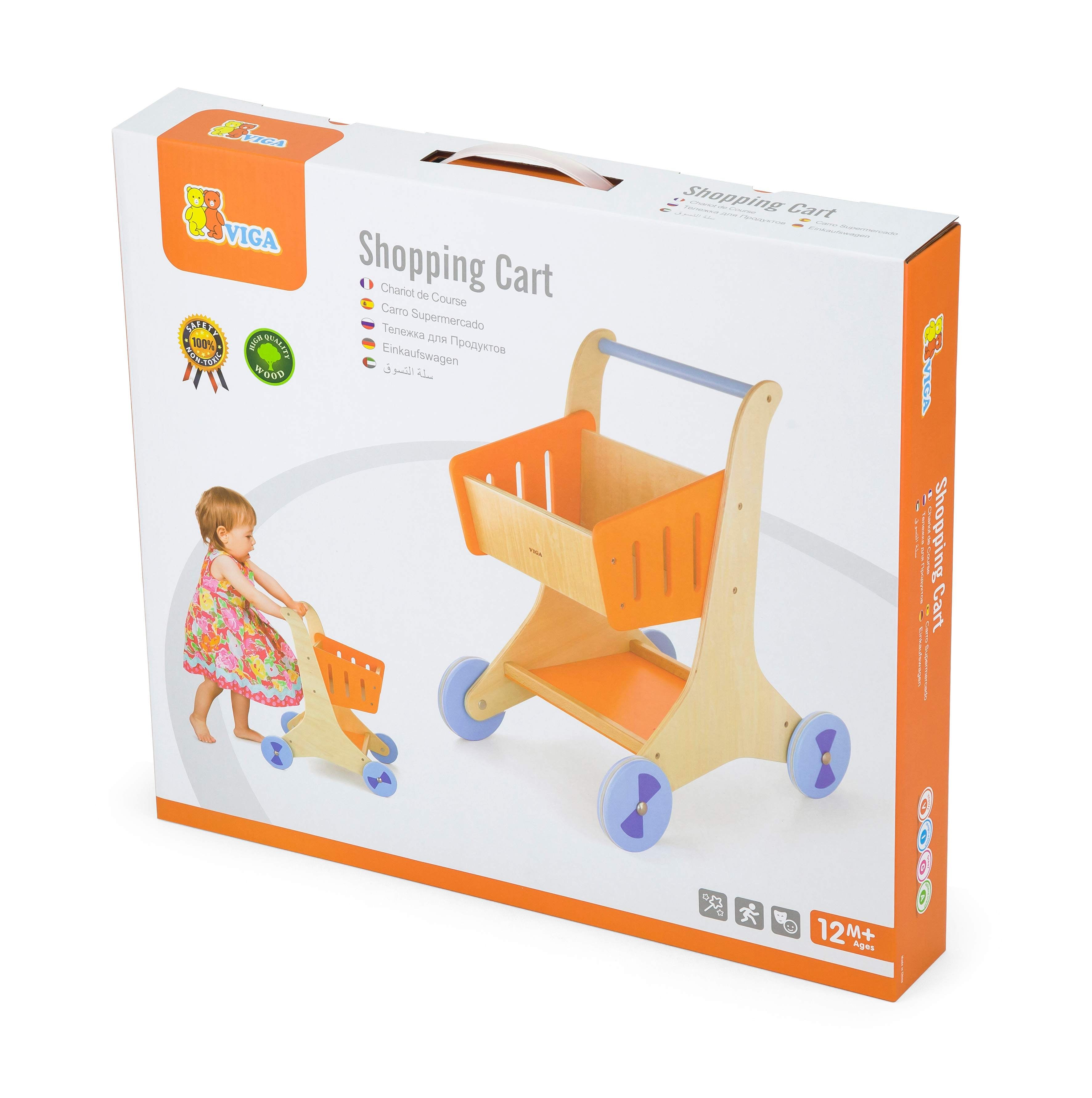 Viga 2-in-1 Wooden Shopping Cart & Toddler Walker - Montessori Role Play Toy