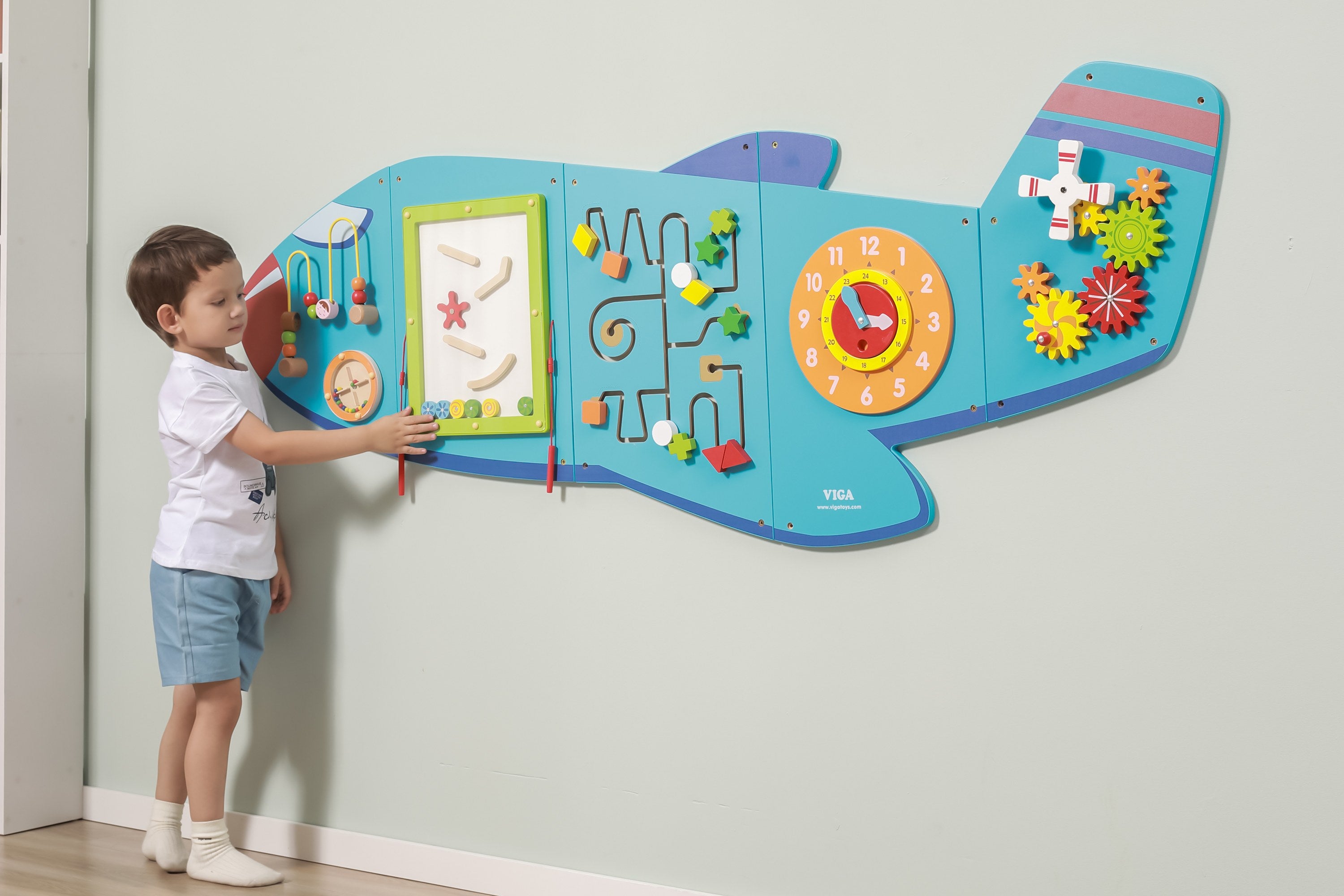 Viga Airplane 5-Piece Wall Toy - Large Montessori Sensory Activity Center for Kids