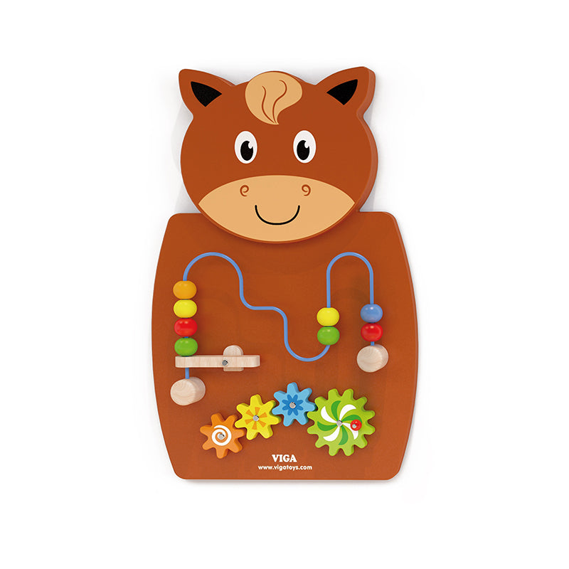 Viga Wooden Horse Wall Toy - Magnetic Catapult Bead Maze & Gear Activity Board