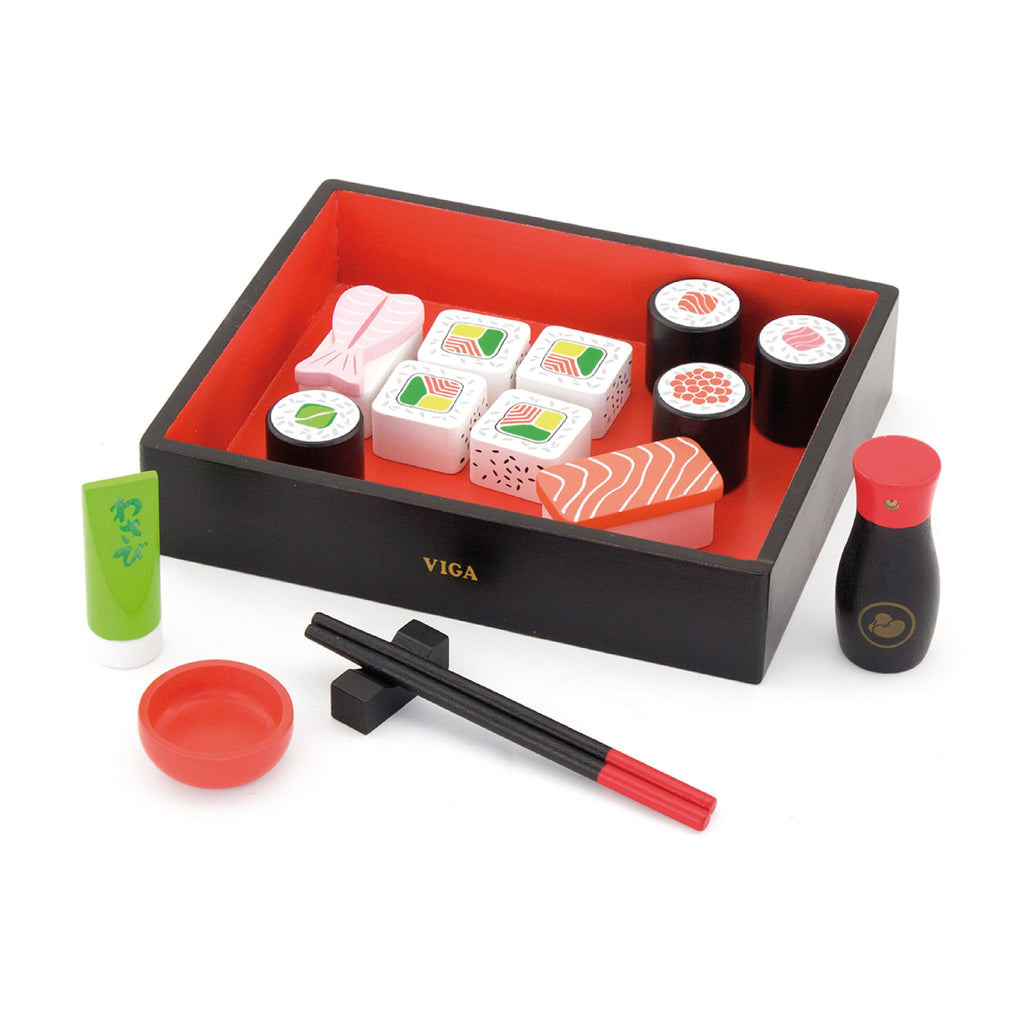 Viga Wooden Sushi Role-Play Set - 15-Piece Montessori Cultural Food Toy