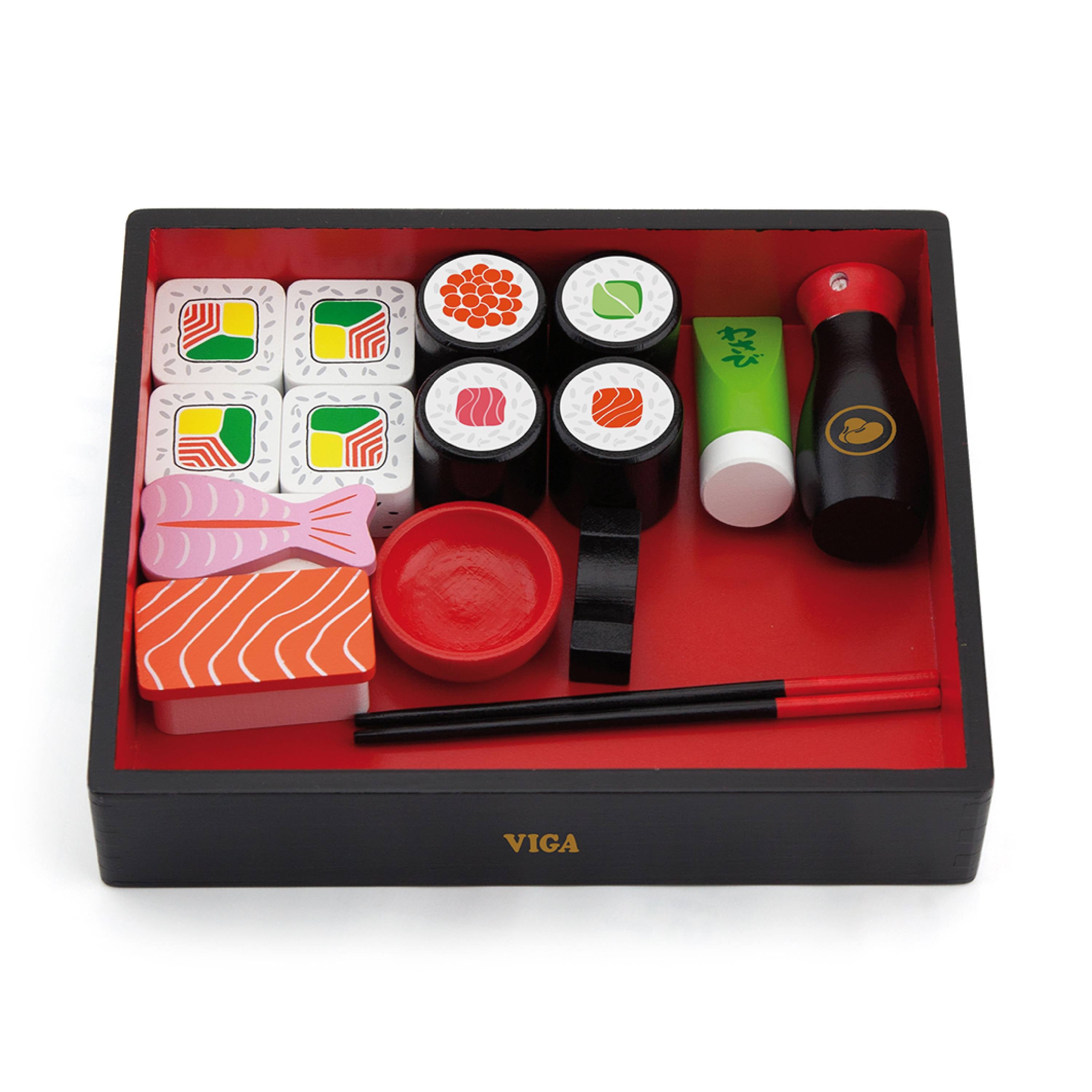 Viga Wooden Sushi Role-Play Set - 15-Piece Montessori Cultural Food Toy