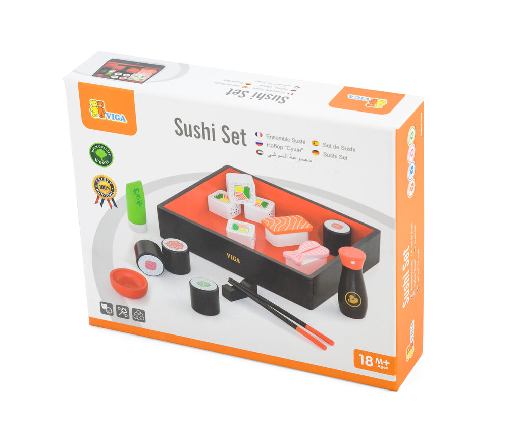 Viga Wooden Sushi Role-Play Set - 15-Piece Montessori Cultural Food Toy