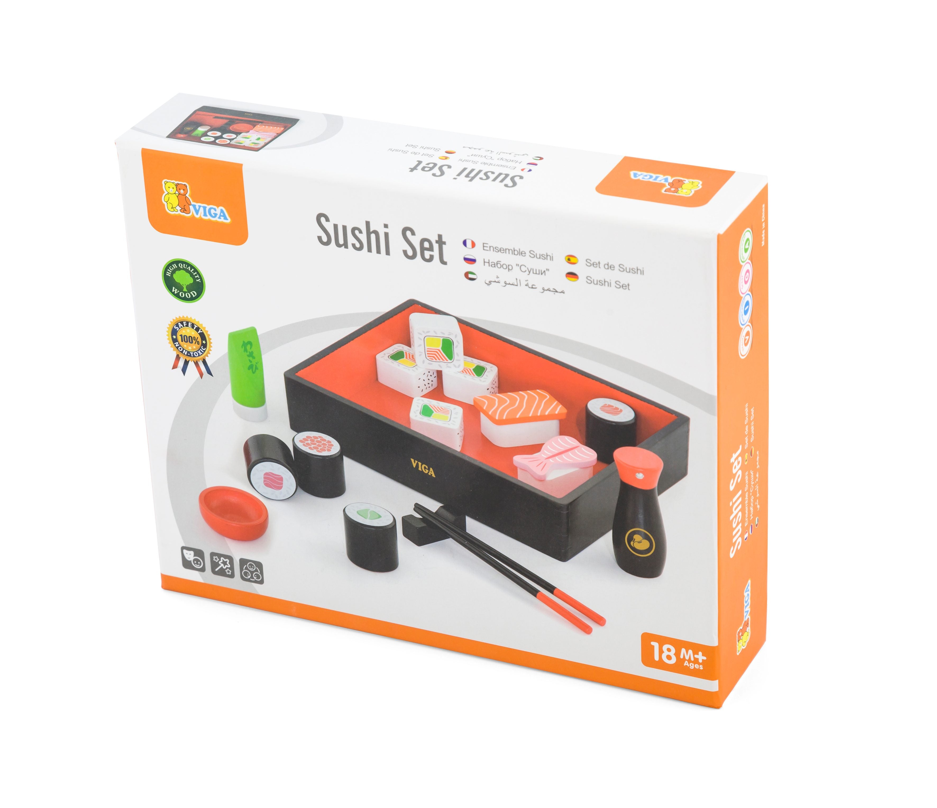 Viga Wooden Sushi Role-Play Set - 15-Piece Montessori Cultural Food Toy
