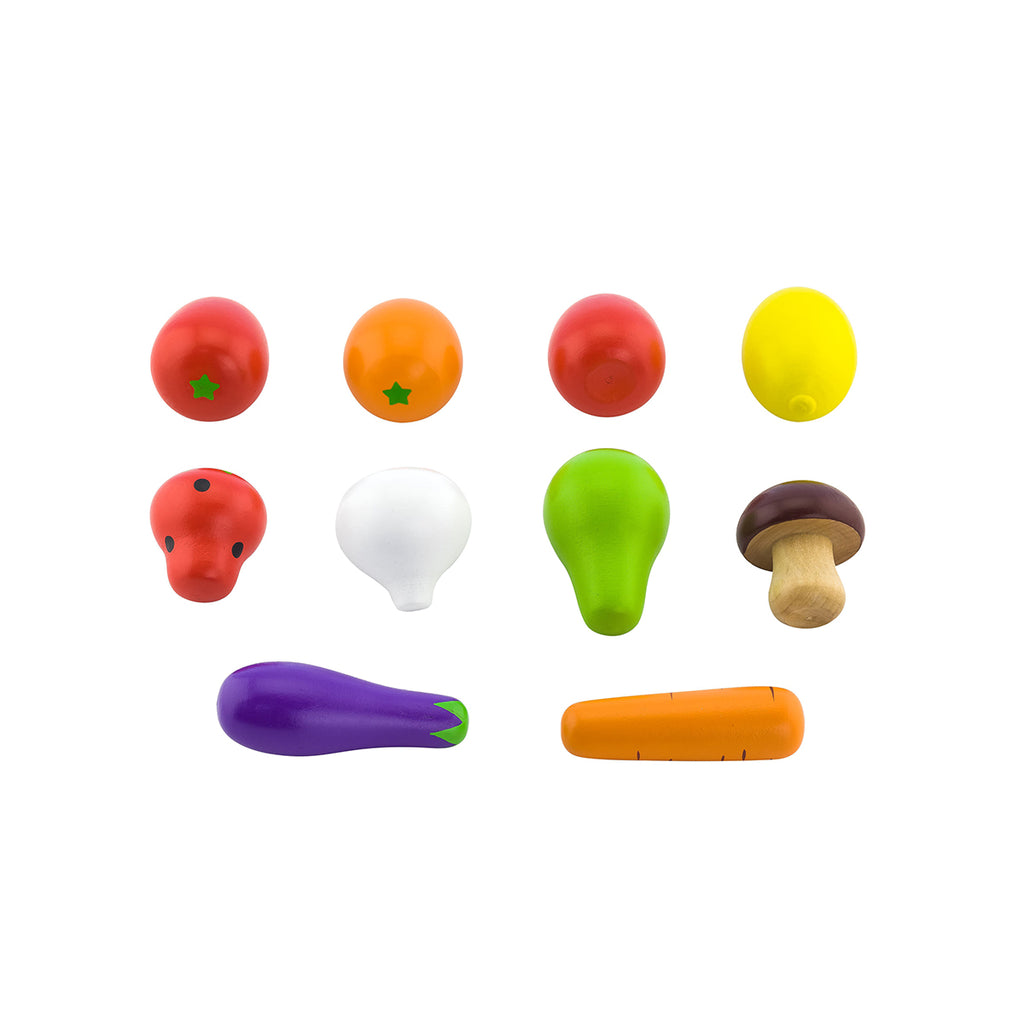 Viga 10-Piece Wooden Fruit & Vegetable Variety Set - Montessori Cognitive Learning Toy
