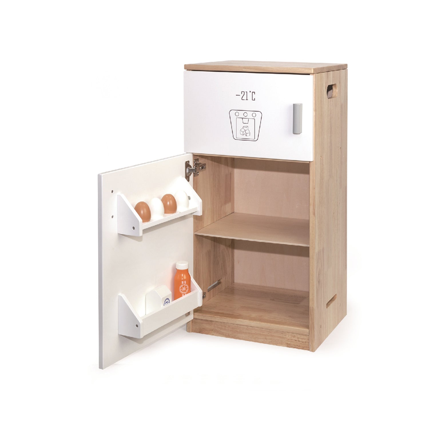 Viga Modern White Wooden Play Refrigerator - 79cm Rubberwood Double Door Fridge